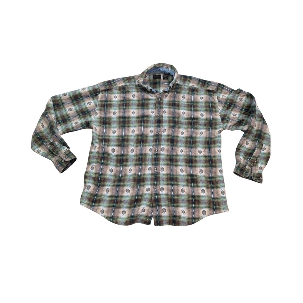 Structure Women's XL Green Plaid‎ Southwestern Button Down Shirt Long Sleeve